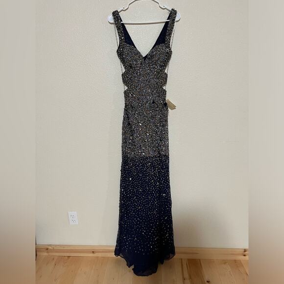 Jasz Couture 6215 navy blue ombre fully beaded cutout prom dress NEW 2 - Picture 1 of 8